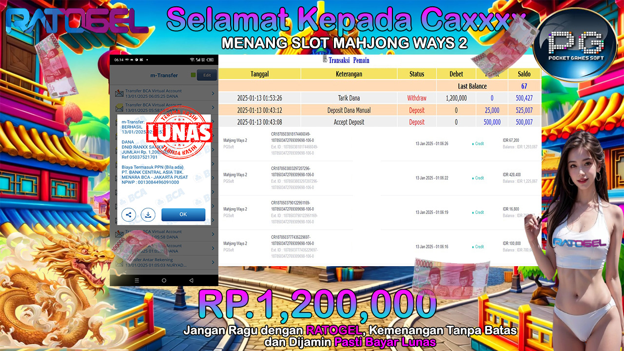 BUKTI JACKPOT SLOT MAHJONG WAYS 2 TERPERCAYA DI INDONESIA TGL 13-01-2025