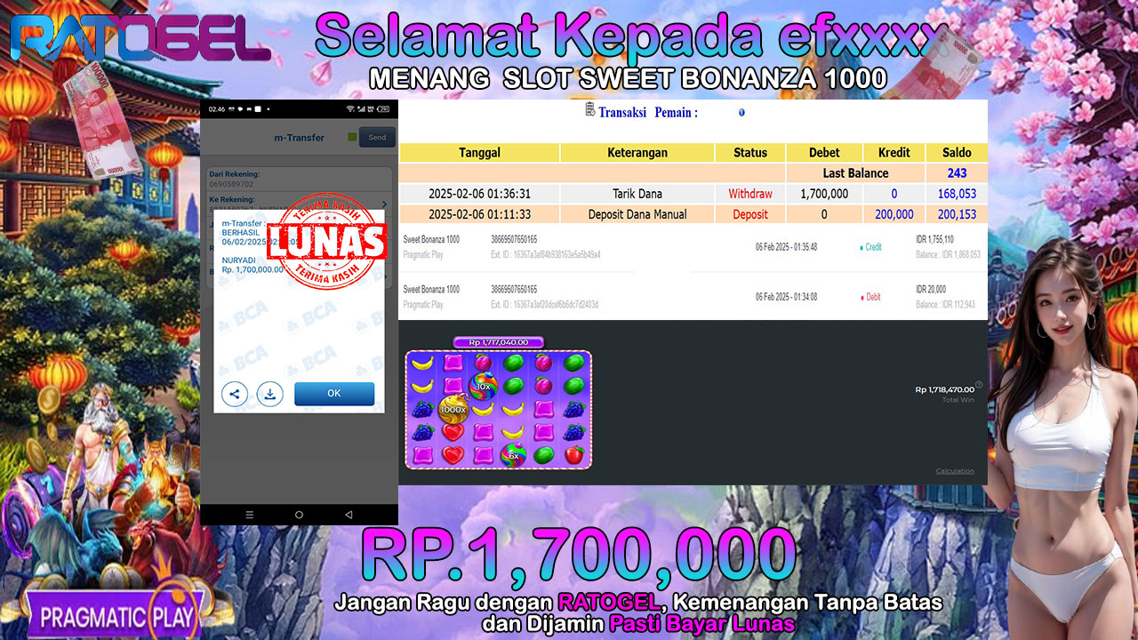 BUKTI JACKPOT SLOT SWEET BONANZA 1000 TERPERCAYA DI INDONESIA TGL 06-02-2025