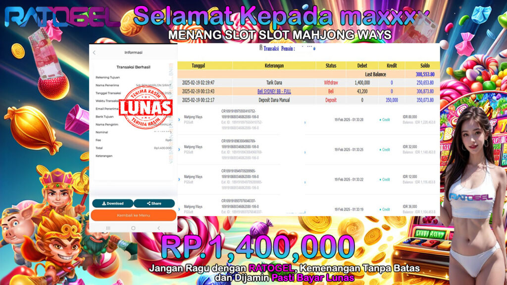 BUKTI JACKPOT SLOT MAHJONG WAYS TERPERCAYA DI INDONESIA TGL 19-02-2025