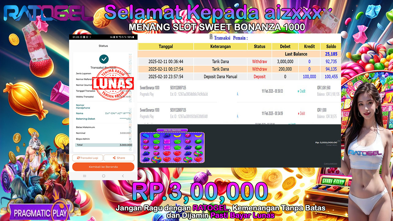 BUKTI JACKPOT SLOT  SWEET BONANZA 1000  TERPERCAYA DI INDONESIA TGL 11-02-2025