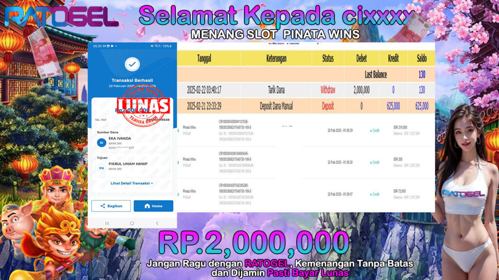 BUKTI JACKPOT SLOT PINATA WINS 2 TERPERCAYA DI INDONESIA TGL 22-02-2025