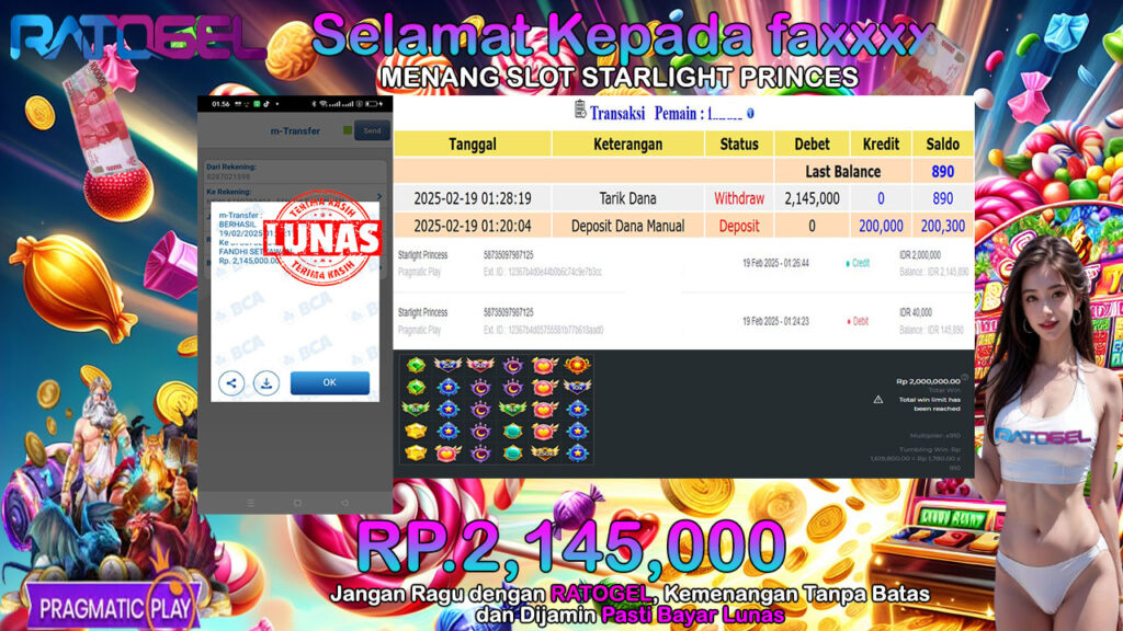 BUKTI JACKPOT SLOT STARLIGHT PRINCES TERPERCAYA DI INDONESIA TGL 19-02-2025