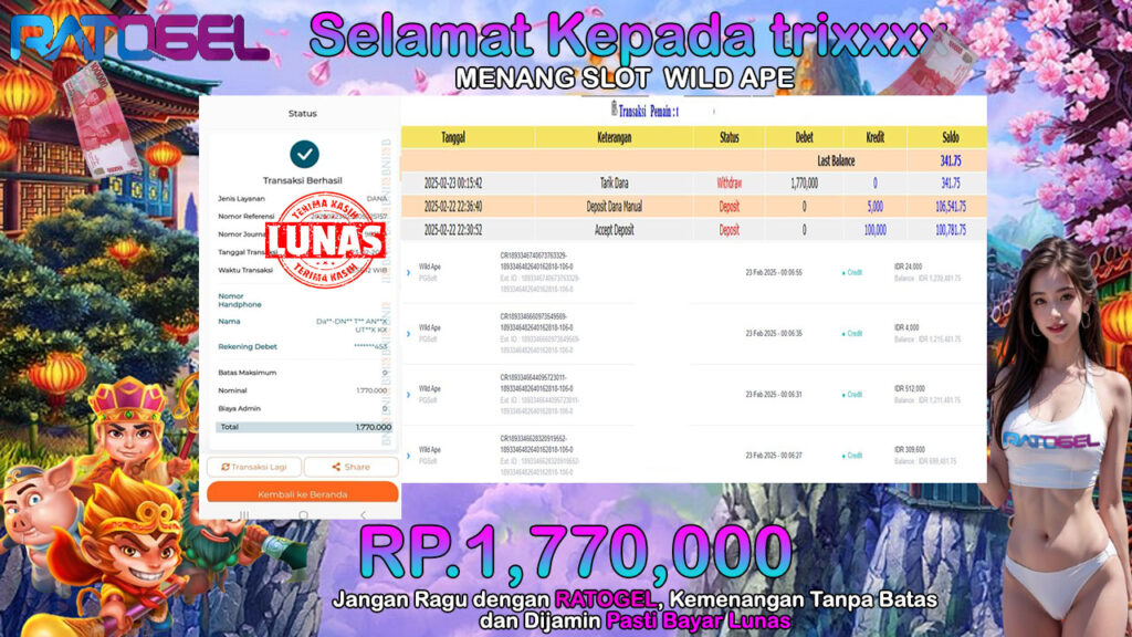 BUKTI JACKPOT SLOT WILD APE TERPERCAYA DI INDONESIA TGL 23-02-2025