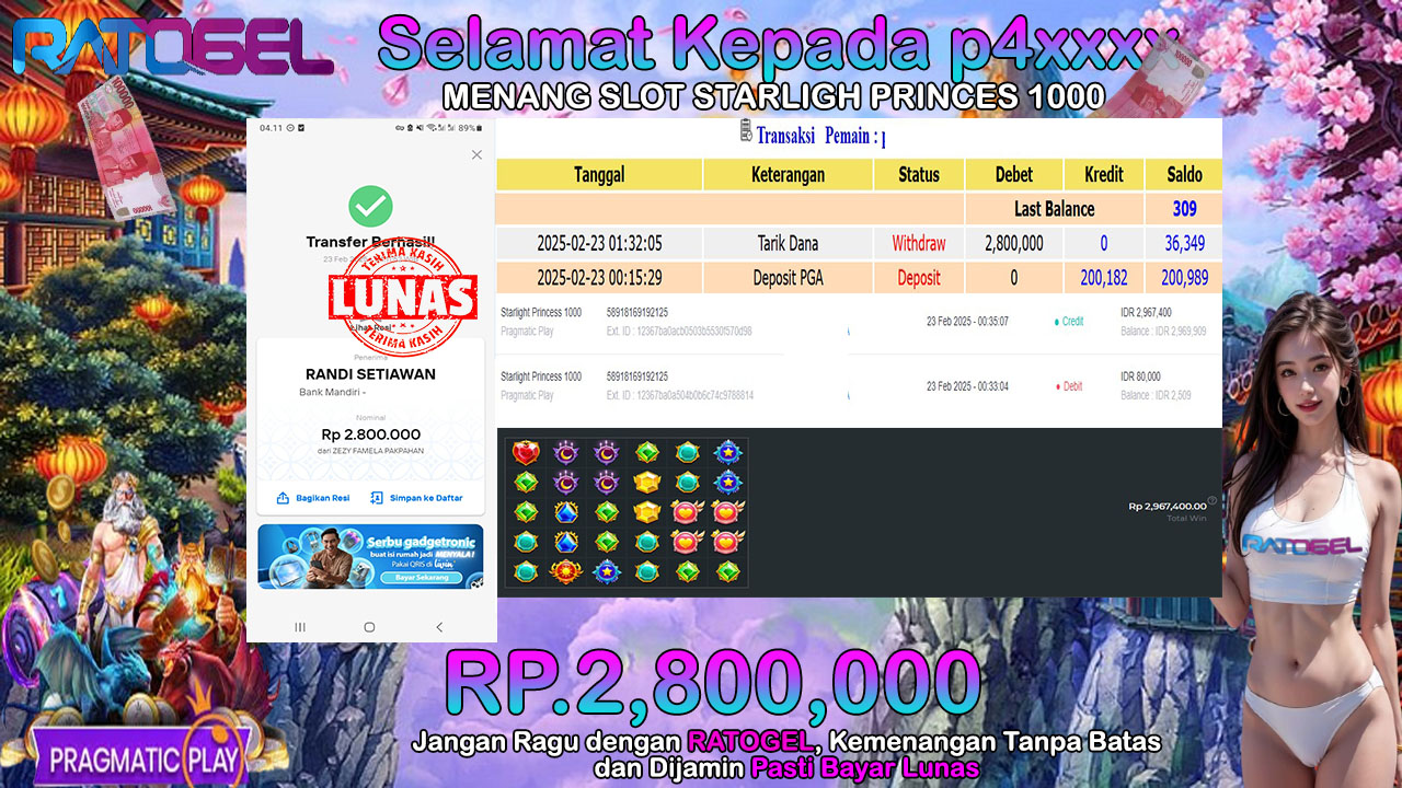 BUKTI JACKPOT SLOT STARLIGHT PRINCES 1000 TERPERCAYA DI INDONESIA TGL 23-02-2025