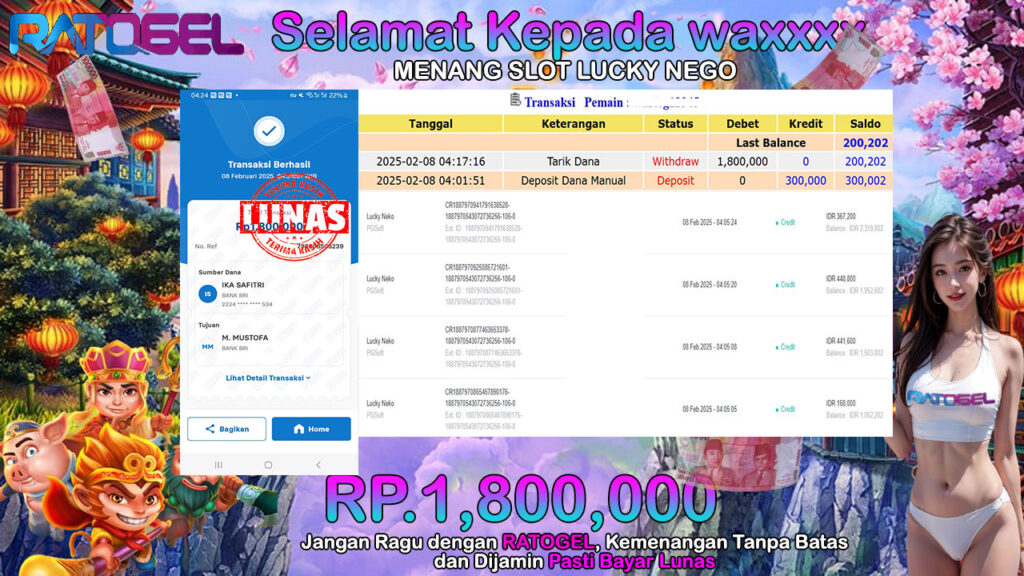 BUKTI JACKPOT SLOT LUCKY NEKO TERPERCAYA DI INDONESIA TGL 08-02-2025