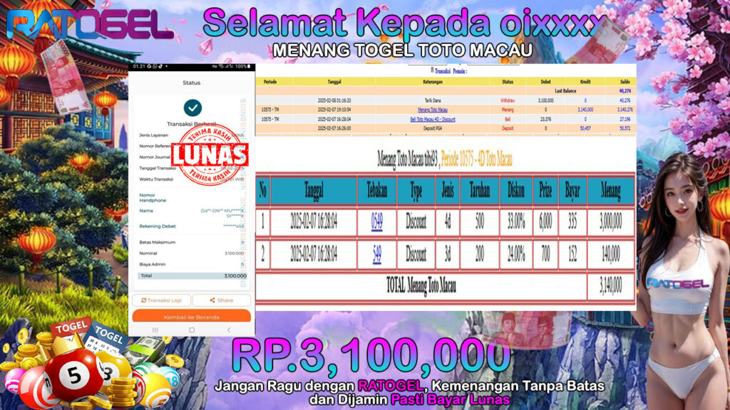 BUKTI JACKPOT TOGEL TOTO MACAU TERPERCAYA DI INDONESIA TGL 08-02-2025