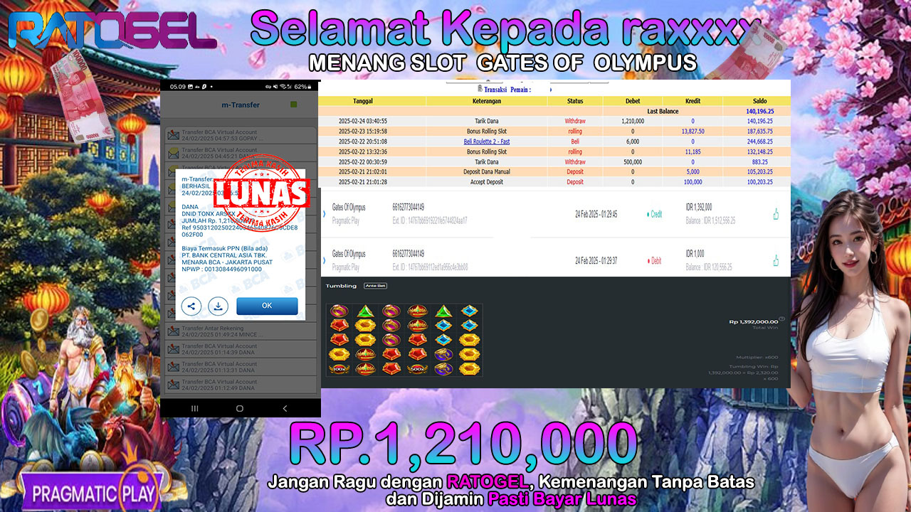 BUKTI JACKPOT SLOT GATES OF OLYMPUS  TERPERCAYA DI INDONESIA TGL 24-02-2025