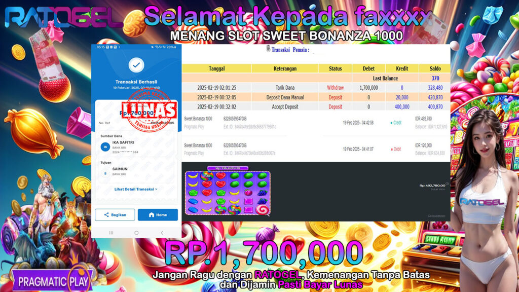 BUKTI JACKPOT SLOT SWEET BONANZA 1000 TERPERCAYA DI INDONESIA TGL 19-02-2025