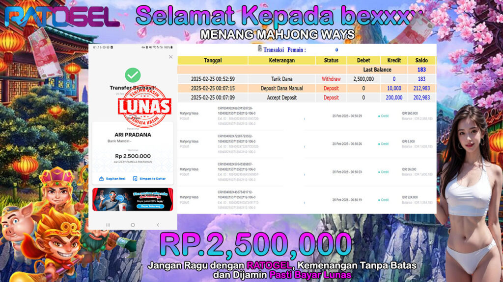 BUKTI JACKPOT SLOT MAHJONG WAYS TERPERCAYA DI INDONESIA TGL 25-02-2025