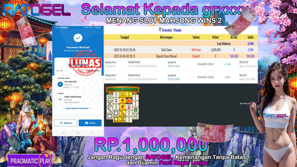 BUKTI JACKPOT SLOT MAHJONG WINS 2 TERPERCAYA DI INDONESIA TGL 06-02-2025