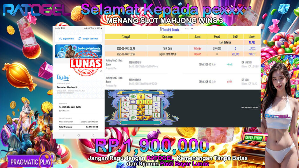 BUKTI JACKPOT SLOT MAHJONG WINS 3 TERPERCAYA DI INDONESIA TGL 09-02-2025