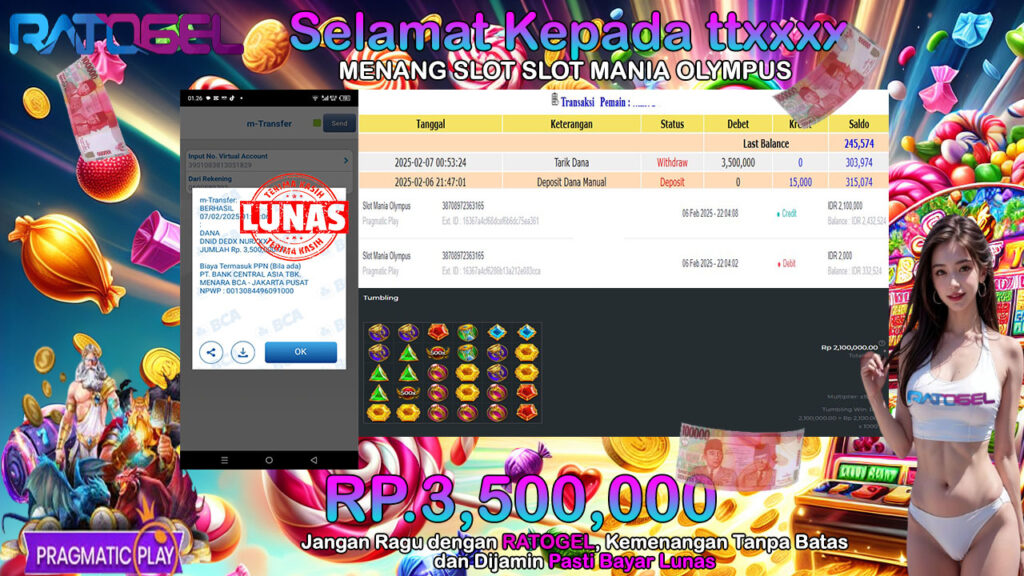 BUKTI JACKPOT SLOT MANIA OLYMPUS TERPERCAYA DI INDONESIA TGL 07-02-2025