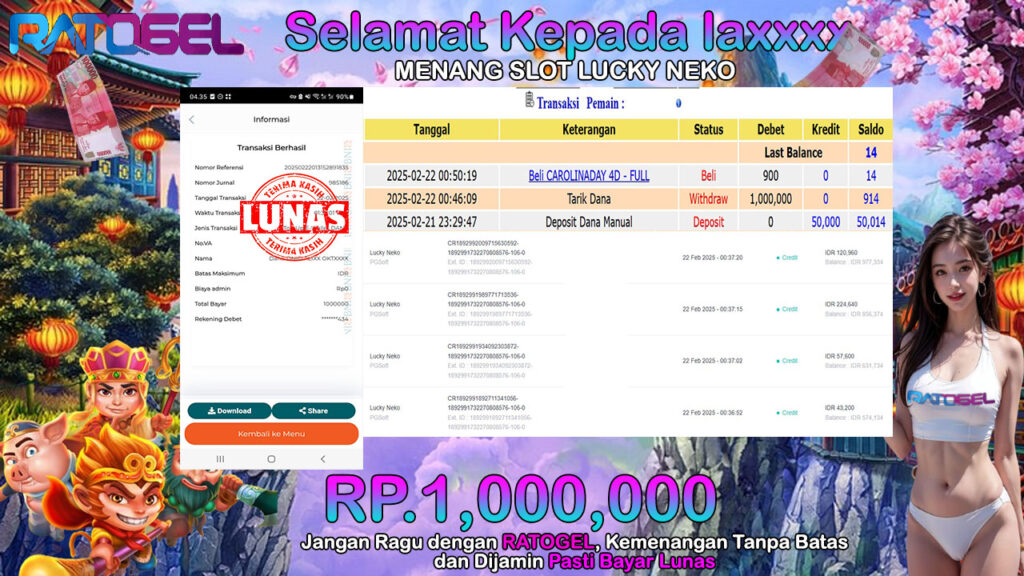 BUKTI JACKPOT SLOT LUCKY NEKO TERPERCAYA DI INDONESIA TGL 22-02-2025