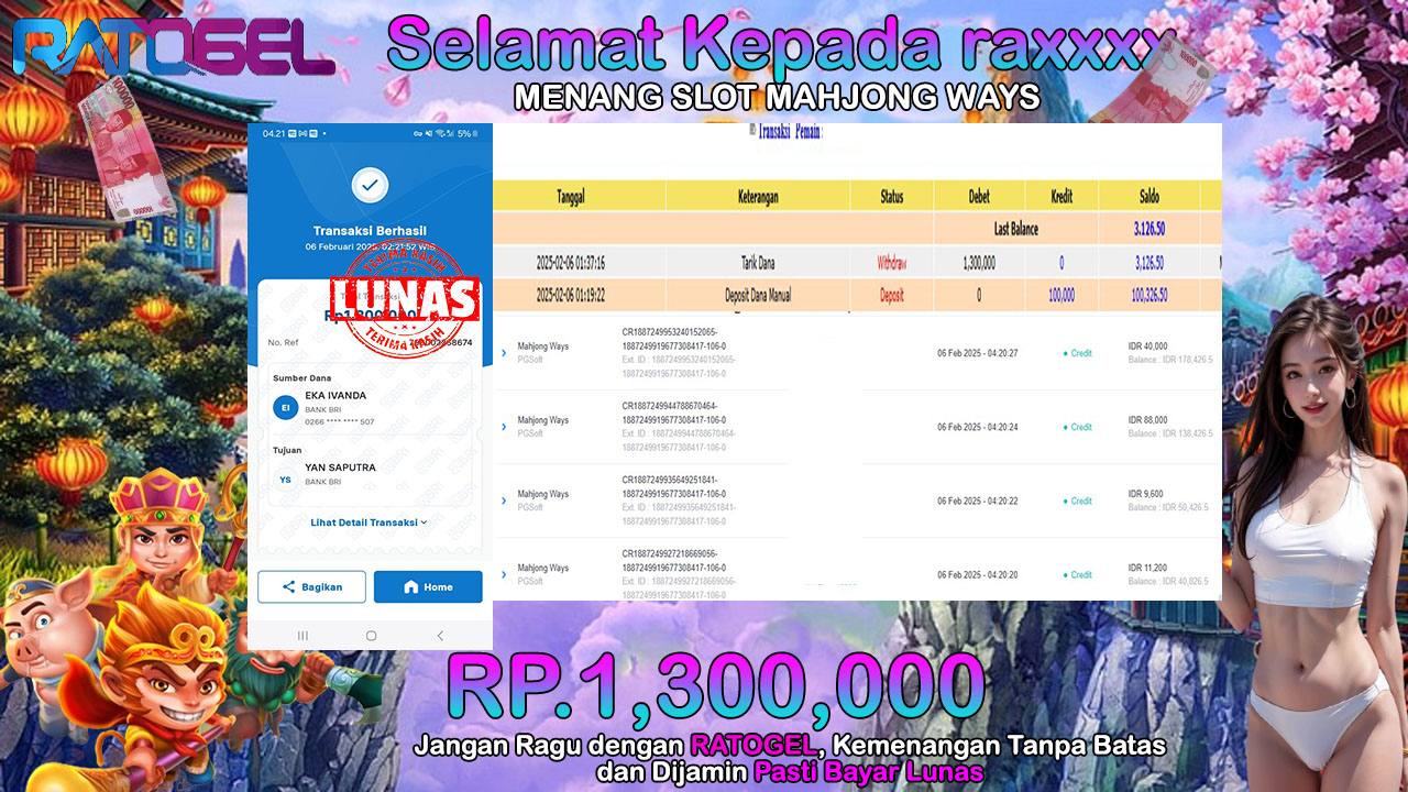 BUKTI JACKPOT SLOT MAHJONG WAYS TERPERCAYA DI INDONESIA TGL 06-02-2025