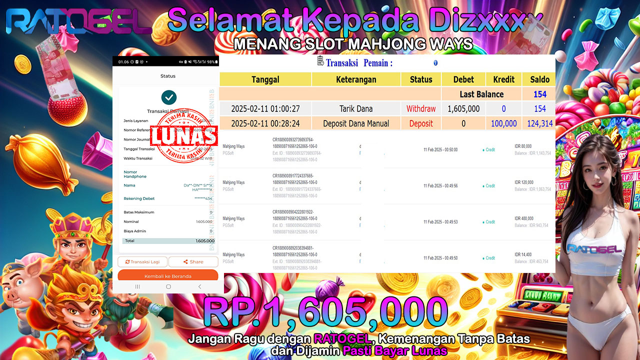 BUKTI JACKPOT SLOT MAHJONG WAYS TERPERCAYA DI INDONESIA TGL 11-02-2025