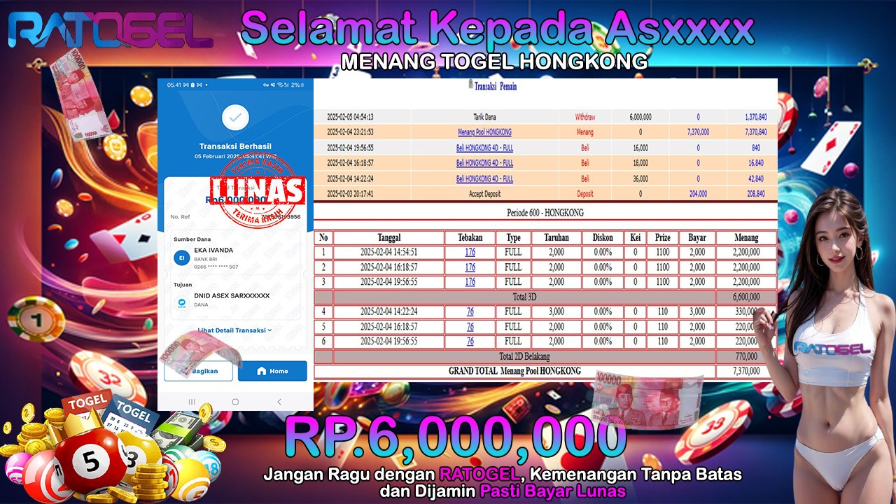 BUKTI JACKPOT TOGEL HONGKONG  TERPERCAYA DI INDONESIA TGL 05-02-2025