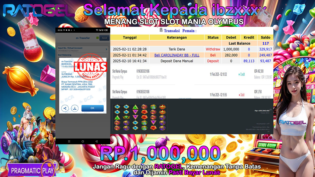 BUKTI JACKPOT SLOT MANIA OLYMPUS TERPERCAYA DI INDONESIA TGL 11-02-2025