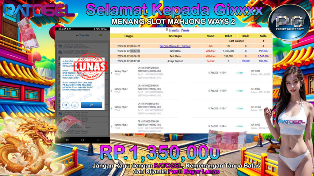 BUKTI JACKPOT SLOT MAHJONG WAYS 2 TERPERCAYA DI INDONESIA TGL 02-02-2025