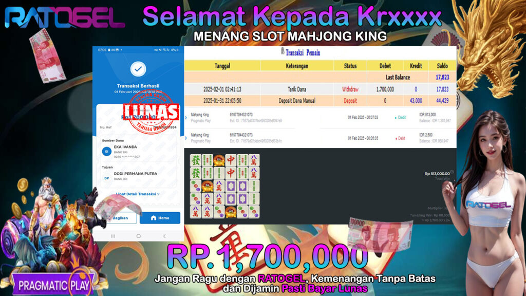 BUKTI JACKPOT SLOT MAHJONG KING TERPERCAYA DI INDONESIA TGL 01-02-2025