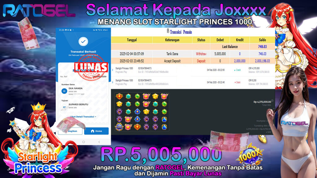 BUKTI JACKPOT SLOT STARLIGHT PRINCESS 1000 TERPERCAYA DI INDONESIA TGL 04-02-2025