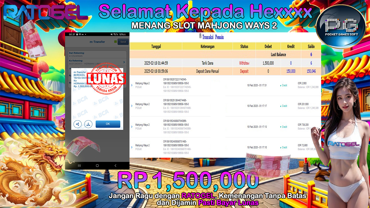 BUKTI JACKPOT SLOT MAHJONG WAYS 2 TERPERCAYA DI INDONESIA TGL 17-02-2025