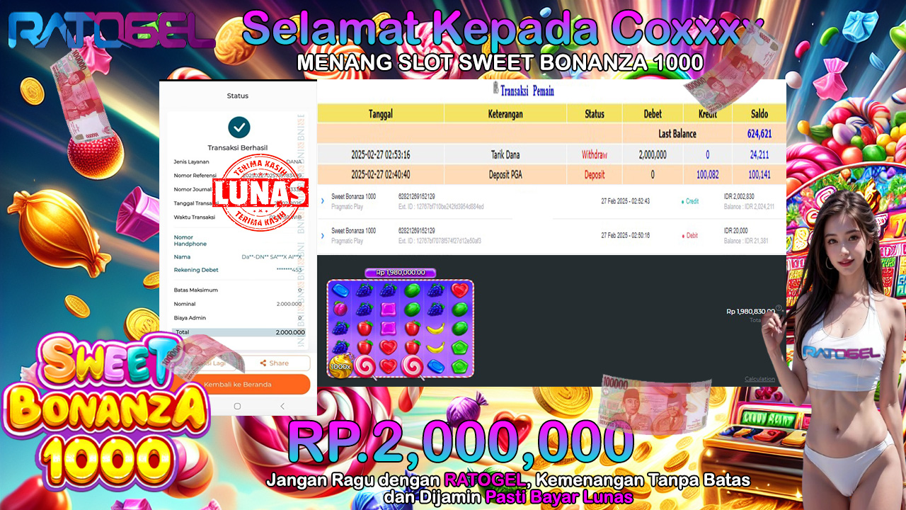 BUKTI JACKPOT SLOT SWEET BONANZA 1000 TERPERCAYA DI INDONESIA TGL 27-02-2025