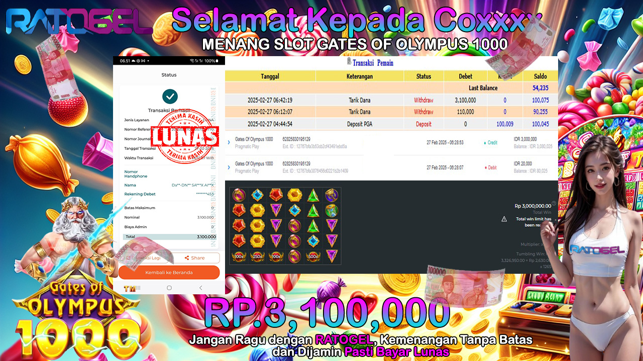 BUKTI JACKPOT SLOT GATES OF OLYMPUS 1000 TERPERCAYA DI INDONESIA TGL 27-02-2025