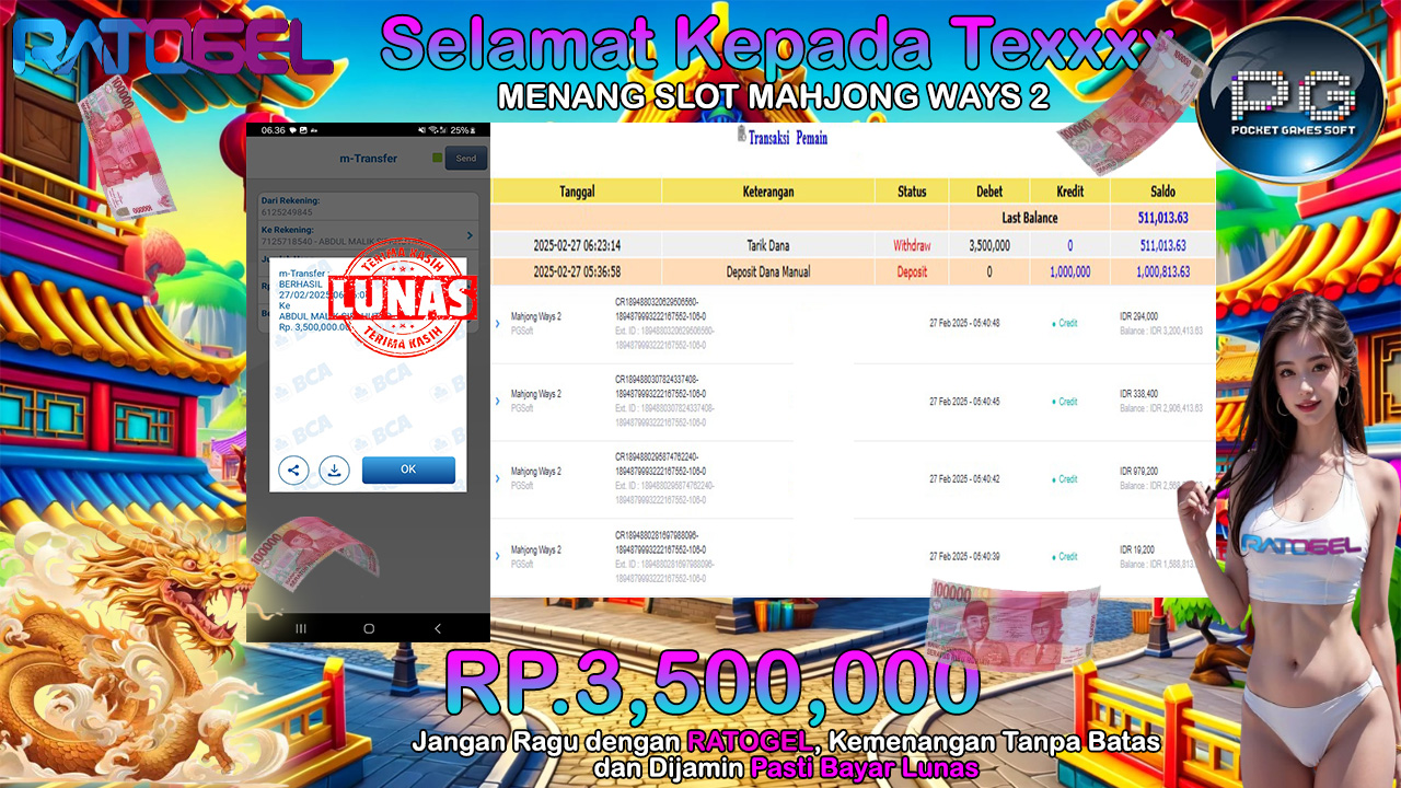 BUKTI JACKPOT SLOT MAHJONG WAYS 2 TERPERCAYA DI INDONESIA TGL 27-02-2025