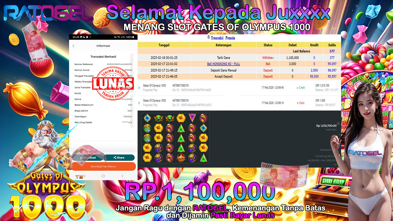 BUKTI JACKPOT SLOT GATES OF OLYMPUS 1000 TERPERCAYA DI INDONESIA TGL 17-02-2025