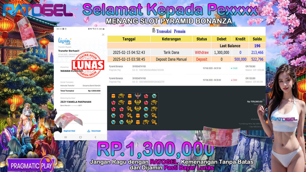 BUKTI JACKPOT SLOT PYRAMID BONANZA TERPERCAYA DI INDONESIA TGL 15-02-2025