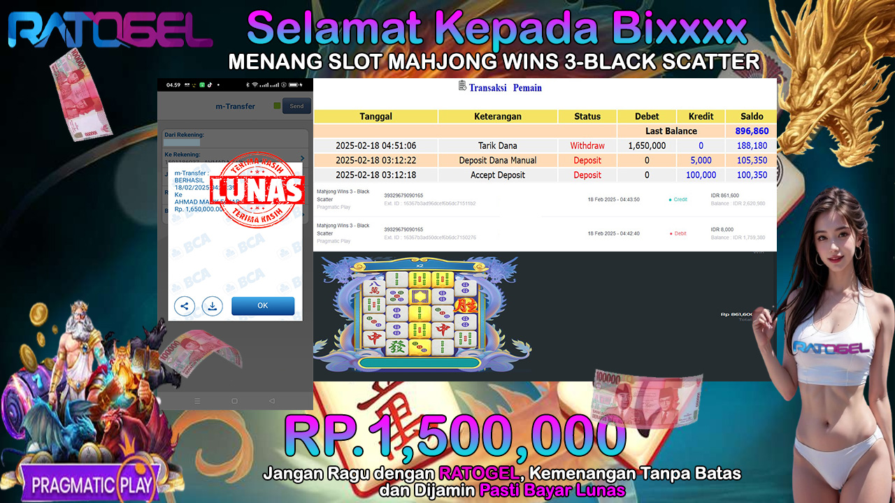 BUKTI JACKPOT SLOT MAHJONG WINS 3-BLACK SCATER TERPERCAYA DI INDONESIA TGL 18-02-2025