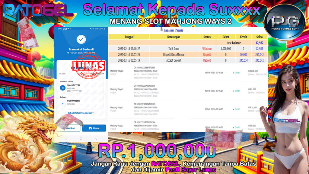 BUKTI JACKPOT SLOT MAHJONG WAYS 2 TERPERCAYA DI INDONESIA TGL 16-02-2025