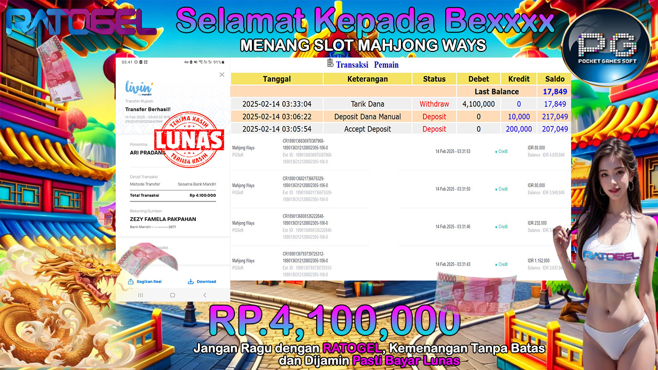 BUKTI JACKPOT SLOT MAHJONG WAYS TERPERCAYA DI INDONESIA TGL 14-02-2025