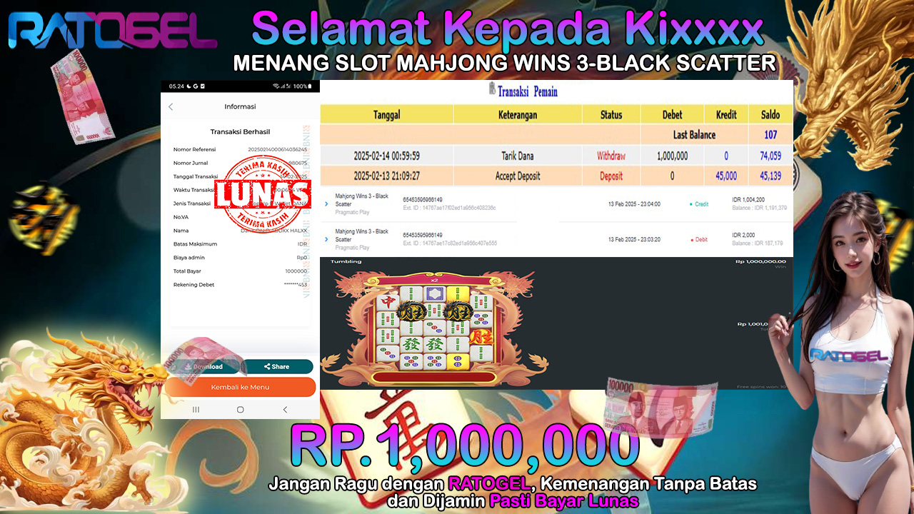 BUKTI JACKPOT SLOT MAHJONG WINS 3-BLACK SCATTER TERPERCAYA DI INDONESIA TGL 14-02-2025