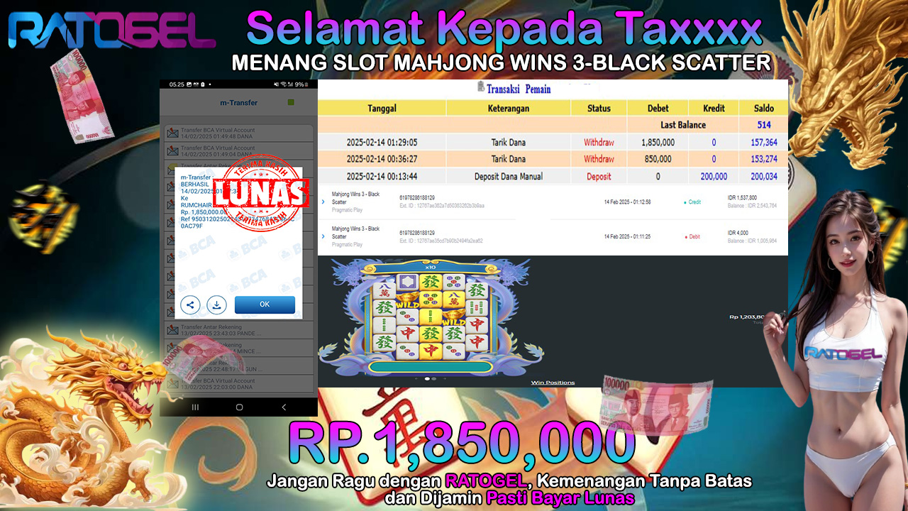 BUKTI JACKPOT SLOT MAHJONG WINS 3-BLACK SCATTER TERPERCAYA DI INDONESIA TGL 14-02-2025