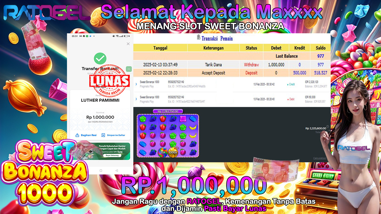 BUKTI JACKPOT SLOT SWEET BONANZA 1000 TERPERCAYA DI INDONESIA TGL 13-02-2025