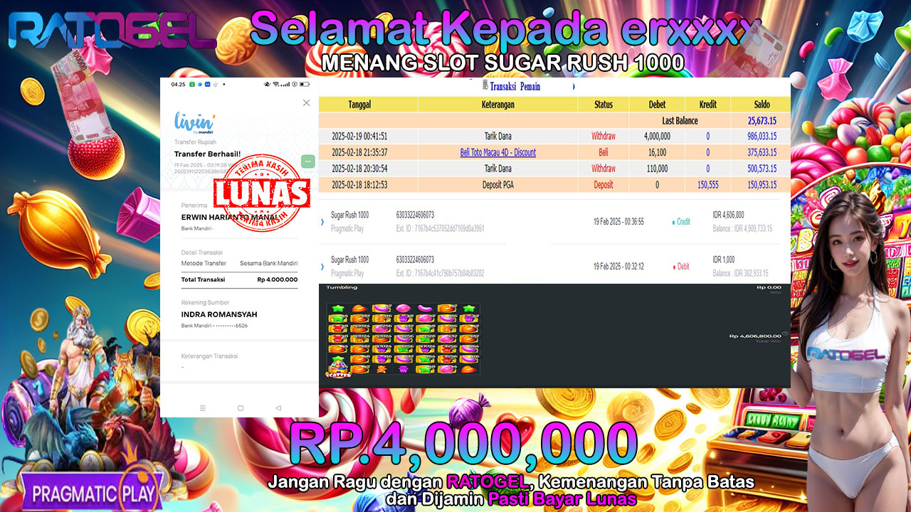 BUKTI JACKPOT SLOT SUGAR RUSH 1000 TERPERCAYA DI INDONESIA TGL 19-02-2025