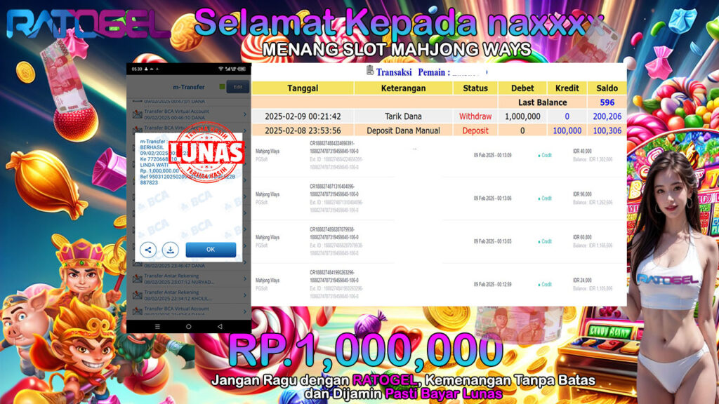 BUKTI JACKPOT SLOT MAHJONG WINS  TERPERCAYA DI INDONESIA TGL 09-02-2025