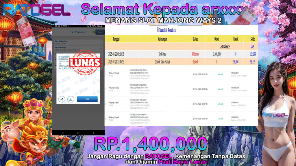 BUKTI JACKPOT SLOT MAHJONG WAYS 2 TERPERCAYA DI INDONESIA TGL 21-02-2025