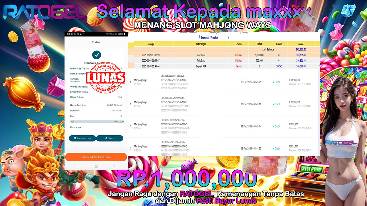 BUKTI JACKPOT SLOT MAHJONG WINS TERPERCAYA DI INDONESIA TGL 09-02-2025