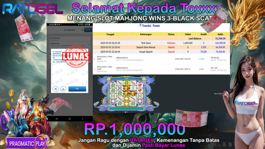 BUKTI JACKPOT SLOT MAHJONG WINS 3-BLACK SCATTER TERPERCAYA DI INDONESIA TGL 03-03-2025