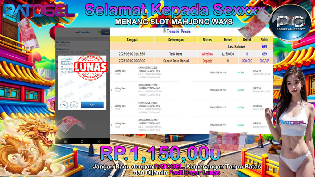 BUKTI JACKPOT SLOT MAHJONG WAYS TERPERCAYA DI INDONESIA TGL 02-03-2025