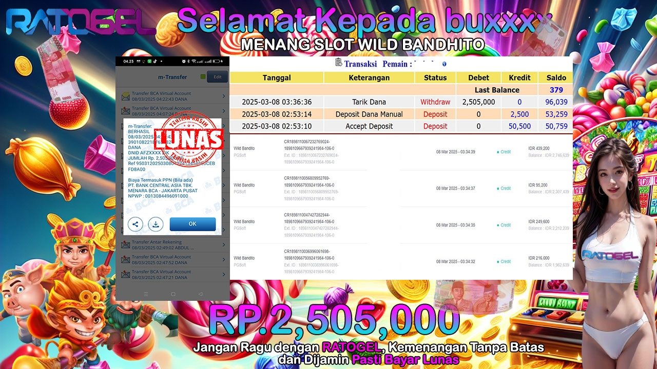 BUKTI JACKPOT SLOT WILD BANDHITO TERPERCAYA DI INDONESIA TGL 08-03-2025