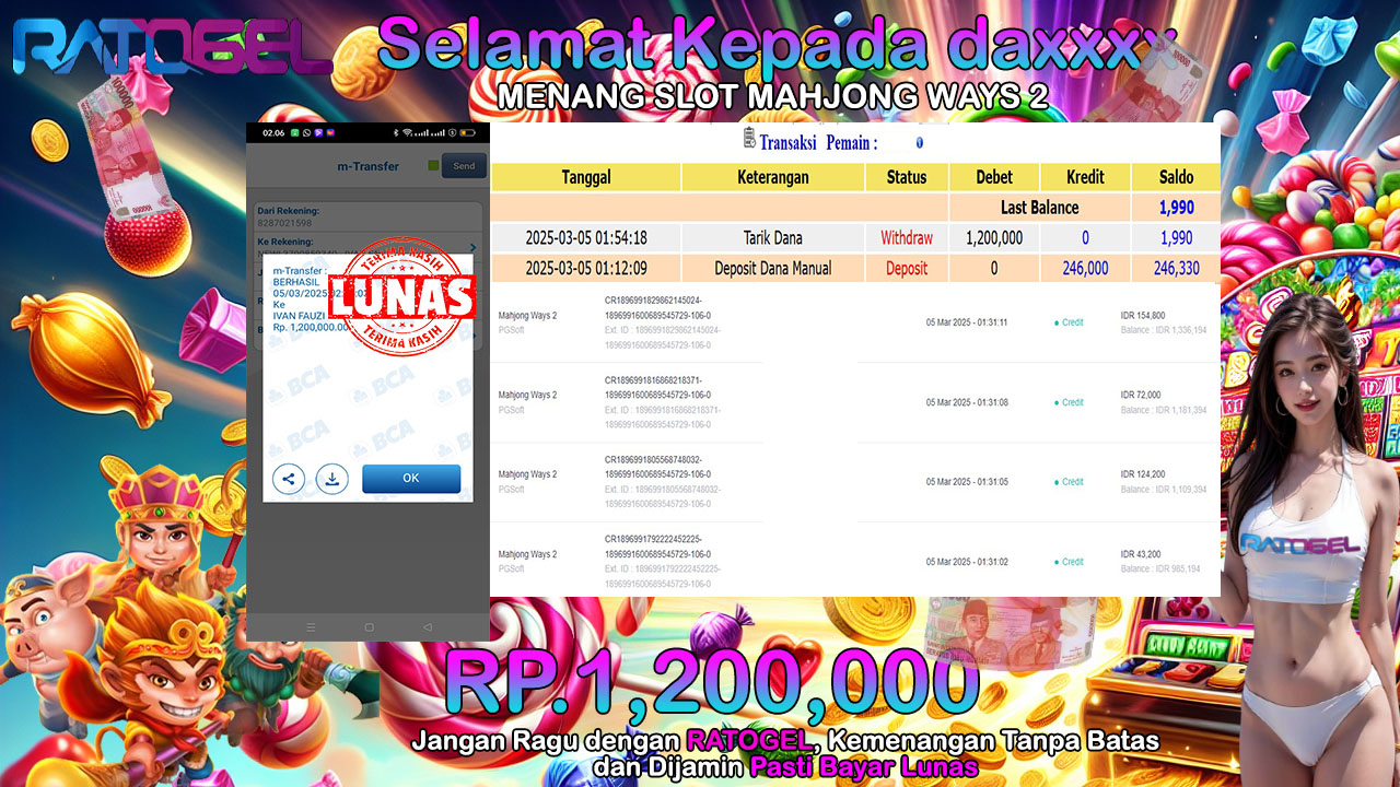 BUKTI JACKPOT SLOT MAHJONG WAYS 2 TERPERCAYA DI INDONESIA TGL 05-03-2025