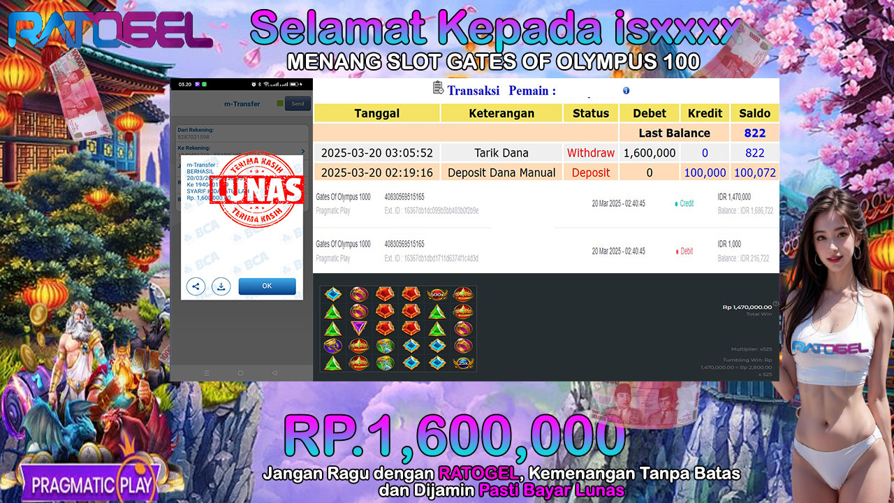 BUKTI JACKPOT SLOT GATES OF OLYMPUS TERPERCAYA DI INDONESIA TGL 20-03-2025