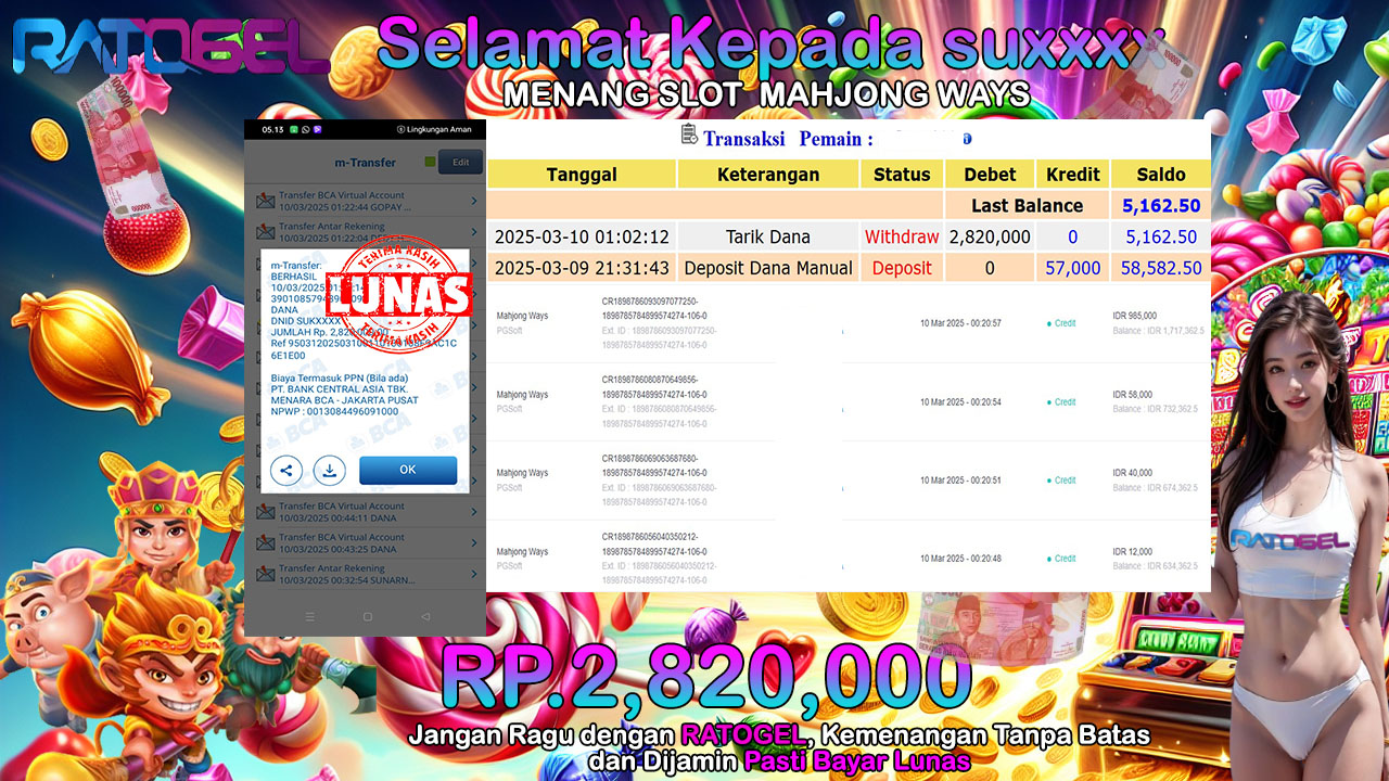 BUKTI JACKPOT SLOT MAHJONG WAYS TERPERCAYA DI INDONESIA TGL 10-03-2025