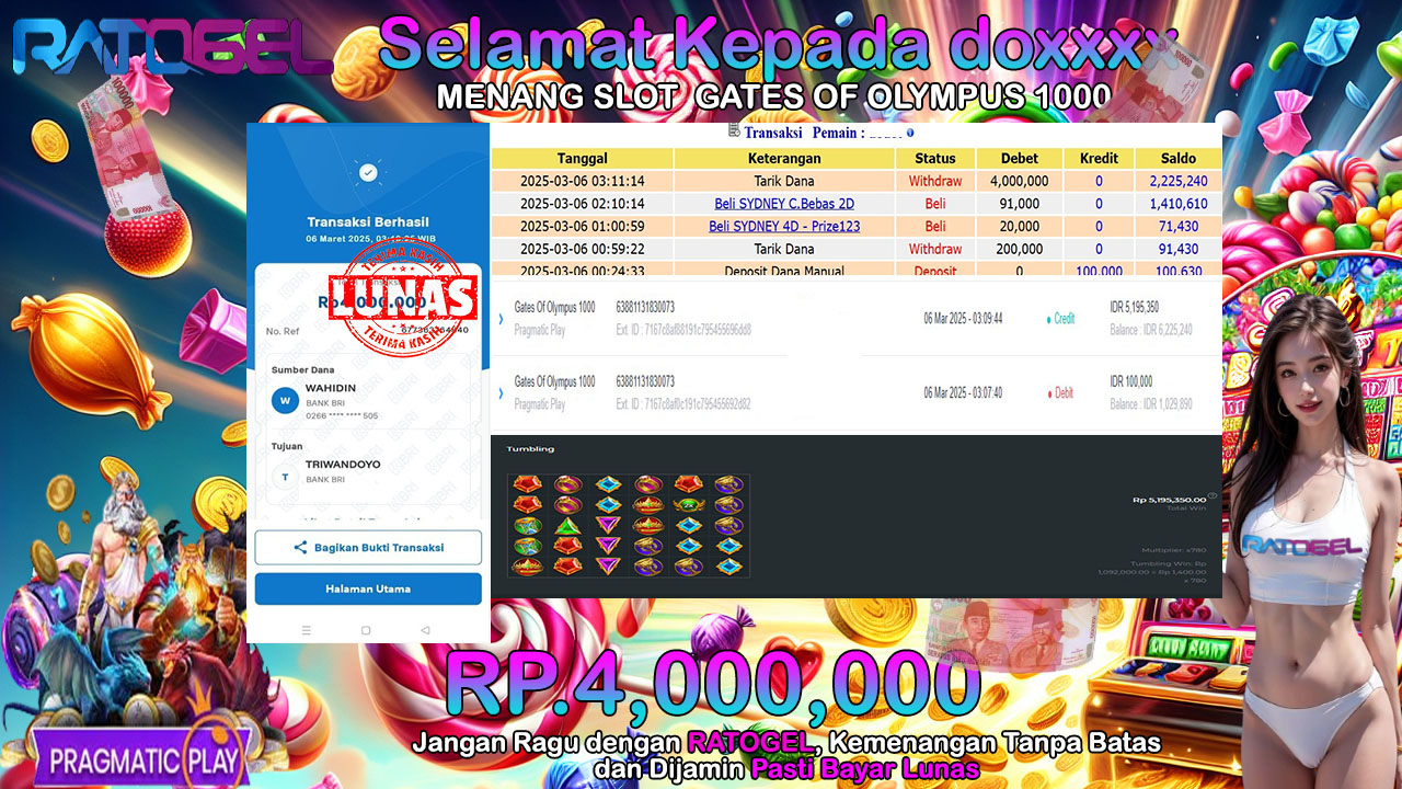 BUKTI JACKPOT SLOT GATES OF OLYMPUS 1000 TERPERCAYA DI INDONESIA TGL 06-03-2025