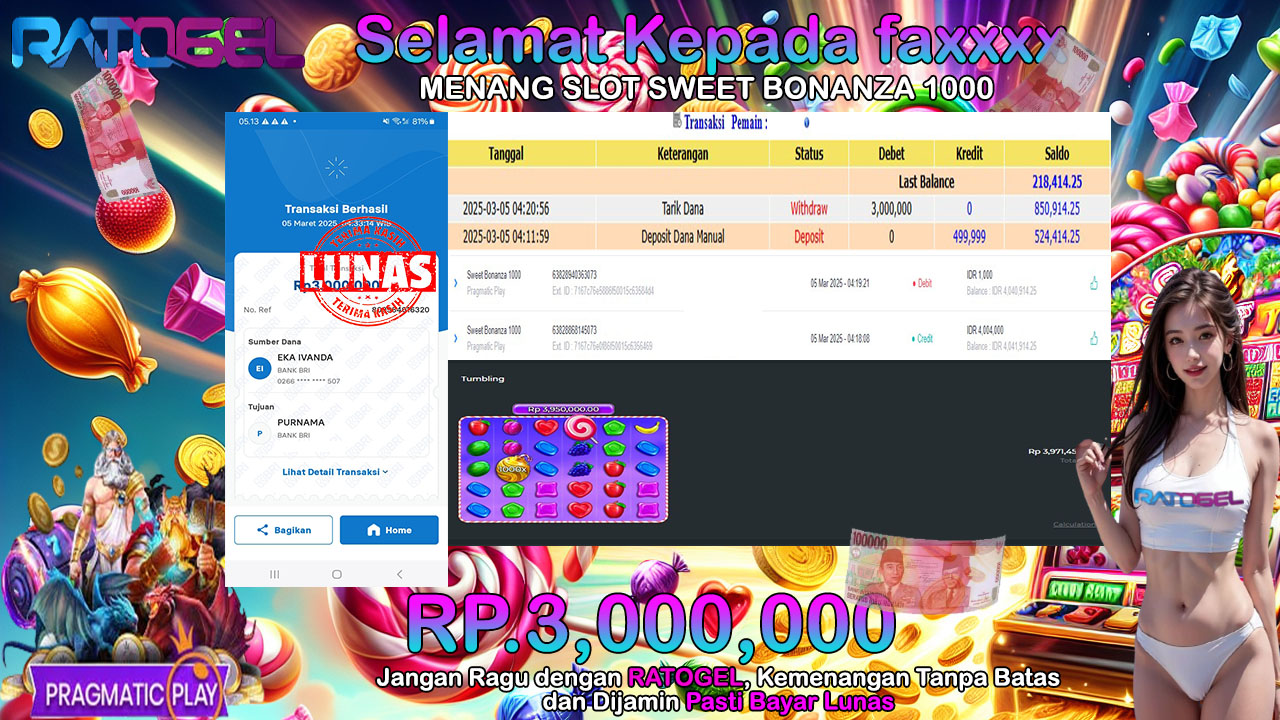 BUKTI JACKPOT SLOT SWEET BONANZA 1000 TERPERCAYA DI INDONESIA TGL 05-03-2025