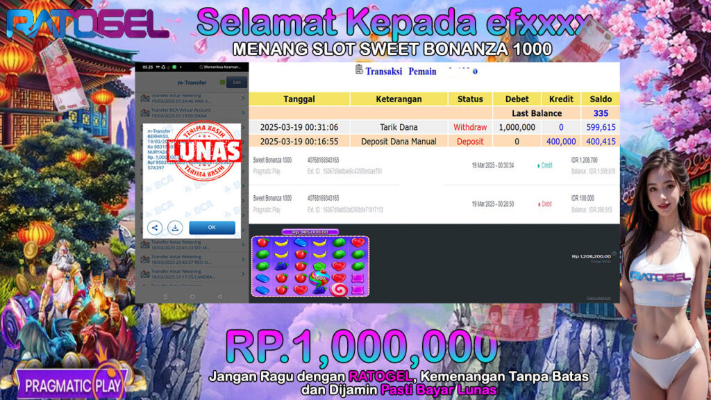 BUKTI JACKPOT SLOT SWEET BONANZA 1000 TERPERCAYA DI INDONESIA TGL 19-03-2025