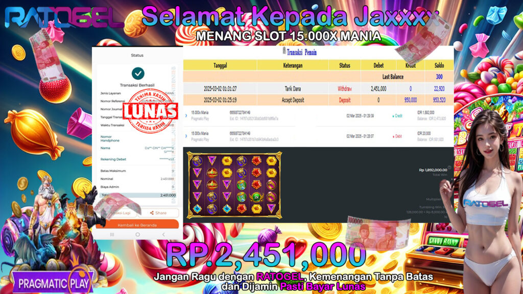 BUKTI JACKPOT SLOT 15.000X MANIA TERPERCAYA DI INDONESIA TGL 02-03-2025